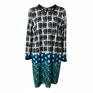 Eloquii Plus Size Geometric Patterned Dress in Blue, Green and Black